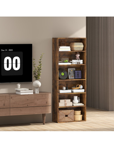 HOMCOM Six Shelf Bookcase - Rustic Brown