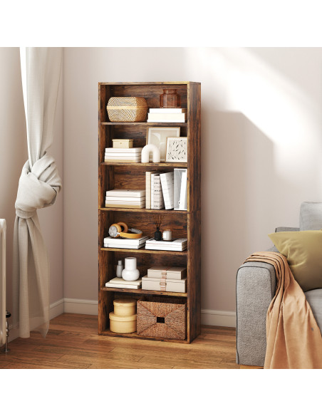 HOMCOM Six Shelf Bookcase - Rustic Brown - pic 184630 | FastDaddyshop