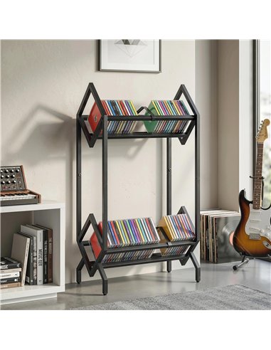 HOMCOM 50 CD Storage Rack, 2-Tier Metal CD Storage Unit, Free Standing, Easy to Assemble, Black