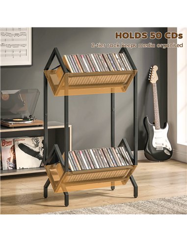 HOMCOM 50 CD Storage Rack, 2-Tier Metal CD Storage Unit, Free Standing, Easy to Assemble, Black