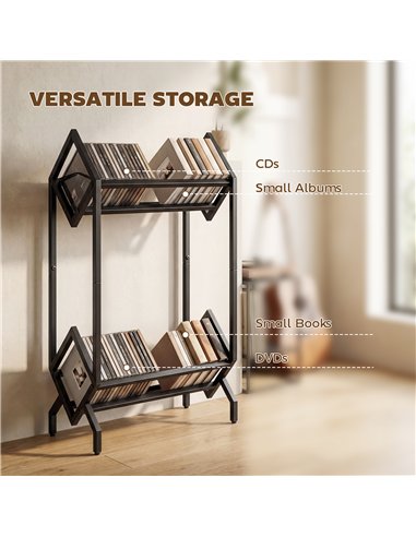 HOMCOM 50 CD Storage Rack, 2-Tier Metal CD Storage Unit, Free Standing, Easy to Assemble, Black