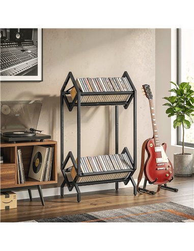 HOMCOM 50 CD Storage Rack, 2-Tier Metal CD Storage Unit, Free Standing, Easy to Assemble, Black