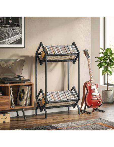 HOMCOM 50 CD Storage Rack, 2-Tier Metal CD Storage Unit, Free Standing, Easy to Assemble, Black - pic 184638 | FastDaddyshop