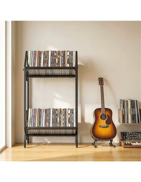 HOMCOM 50 CD Storage Rack, 2-Tier Metal CD Storage Unit, Free Standing, Easy to Assemble, Black - pic 184639 | FastDaddyshop