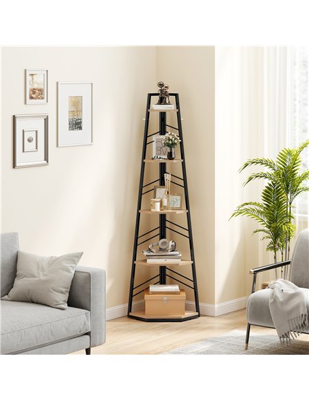 HOMCOM Corner Bookcase, 5-Tier Floor Standing Bookshelf, Shelving Unit for Living Room, Study, Bedroom, Natural Wood Finish - pic 184641 | FastDaddyshop