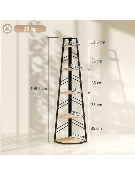 HOMCOM Corner Bookcase, 5-Tier Floor Standing Bookshelf, Shelving Unit for Living Room, Study, Bedroom, Natural Wood Finish - pic 184642 | FastDaddyshop