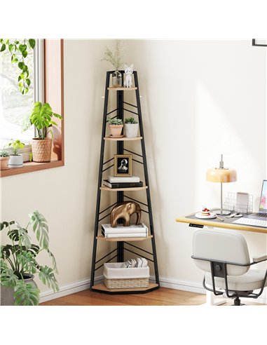HOMCOM Corner Bookcase, 5-Tier Floor Standing Bookshelf, Shelving Unit for Living Room, Study, Bedroom, Natural Wood Finish
