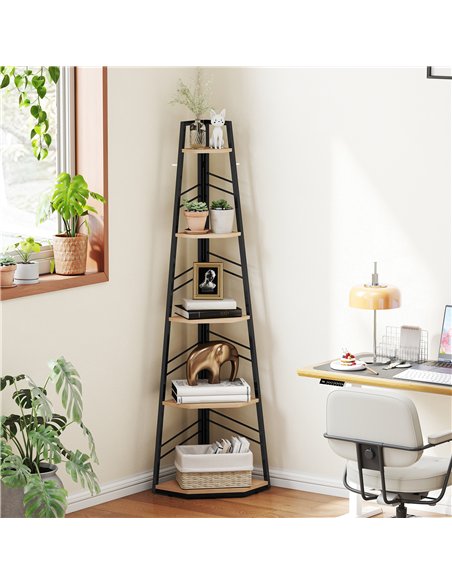 HOMCOM Corner Bookcase, 5-Tier Floor Standing Bookshelf, Shelving Unit for Living Room, Study, Bedroom, Natural Wood Finish - pic 184646 | FastDaddyshop
