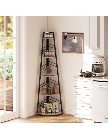 HOMCOM Corner Bookcase, 5-Tier Floor Standing Bookshelf, Shelving Unit for Living Room, Study, Bedroom, Natural Wood Finish - pic 184648 | FastDaddyshop
