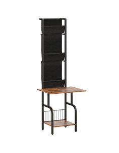 HOMCOM Vinyl Record Player Stand Record Storage with Player Stand Oxford Fabric Pockets Bottom Shelf Rustic Brown and Black