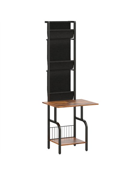 HOMCOM Vinyl Record Player Stand Record Storage with Player Stand Oxford Fabric Pockets Bottom Shelf Rustic Brown and Black - pic 184649 | FastDaddyshop