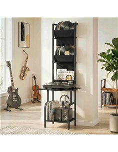HOMCOM Vinyl Record Player Stand Record Storage with Player Stand Oxford Fabric Pockets Bottom Shelf, Black 2