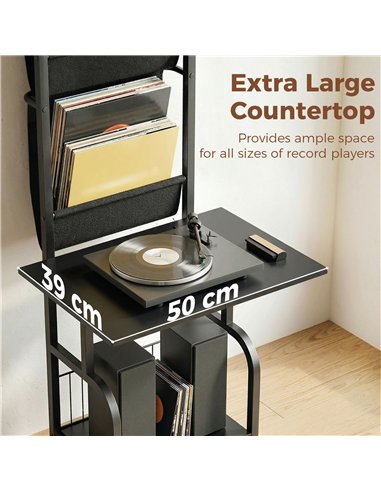 HOMCOM Vinyl Record Player Stand Record Storage with Player Stand Oxford Fabric Pockets Bottom Shelf, Black