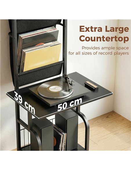 HOMCOM Vinyl Record Player Stand Record Storage with Player Stand Oxford Fabric Pockets Bottom Shelf, Black - pic 184663 | FastDaddyshop