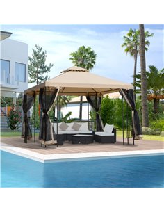 Outsunny 3x3m Garden Gazebo Tent with Netting, 2-tier Roof, Sand colour and Black 2