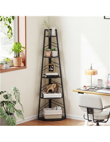 HOMCOM Corner Bookcase, 5-Tier Floor Standing Bookshelf, Shelving Unit for Living Room, Study, Bedroom, Black