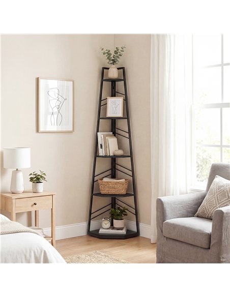 HOMCOM Corner Bookcase, 5-Tier Floor Standing Bookshelf, Shelving Unit for Living Room, Study, Bedroom, Black - pic 184674 | FastDaddyshop