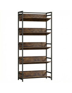 HOMCOM Bookshelf 5-Tier Metal Frame Room Divider Bookcase Storage Shelves for Living Room Rustic Brown