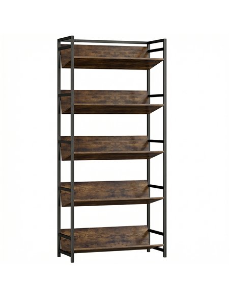 HOMCOM Bookshelf 5-Tier Metal Frame Room Divider Bookcase Storage Shelves for Living Room Rustic Brown - pic 184676 | FastDaddyshop