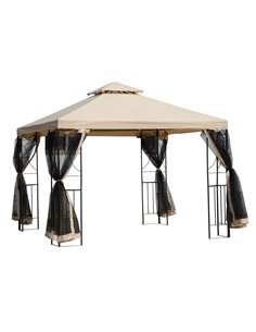 Outsunny 3x3m Garden Gazebo Tent with Netting, 2-tier Roof, Sand colour and Black
