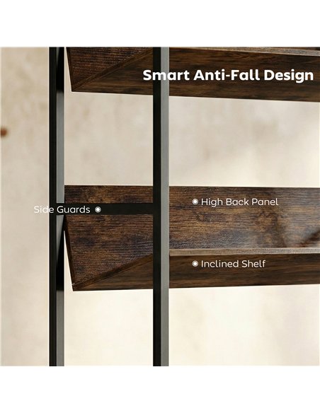 HOMCOM Bookshelf 5-Tier Metal Frame Room Divider Bookcase Storage Shelves for Living Room Rustic Brown - pic 184681 | FastDaddyshop