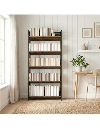HOMCOM Bookshelf 5-Tier Metal Frame Room Divider Bookcase Storage Shelves for Living Room Rustic Brown