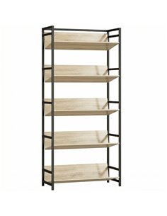 HOMCOM Bookshelf 5-Tier Metal Frame Bookcase Storage Shelves for Living Room Oak