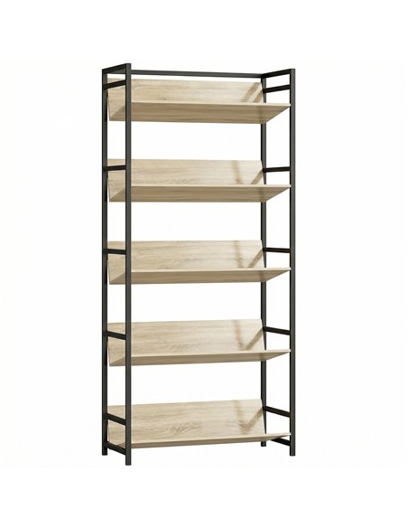 HOMCOM Bookshelf 5-Tier Metal Frame Bookcase Storage Shelves for Living Room Oak - pic 184685 | FastDaddyshop