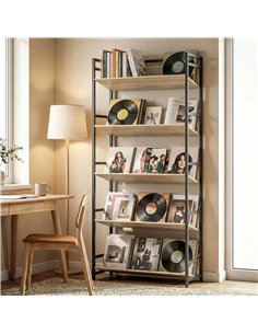HOMCOM Bookshelf 5-Tier Metal Frame Bookcase Storage Shelves for Living Room Oak 2