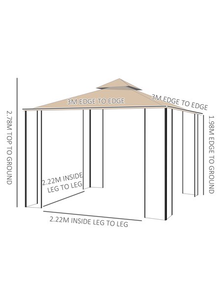 Outsunny 3x3m Garden Gazebo Tent with Netting, 2-tier Roof, Sand colour and Black - pic 18469 | FastDaddyshop