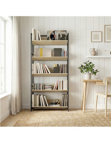 HOMCOM Bookshelf 5-Tier Metal Frame Bookcase Storage Shelves for Living Room Oak