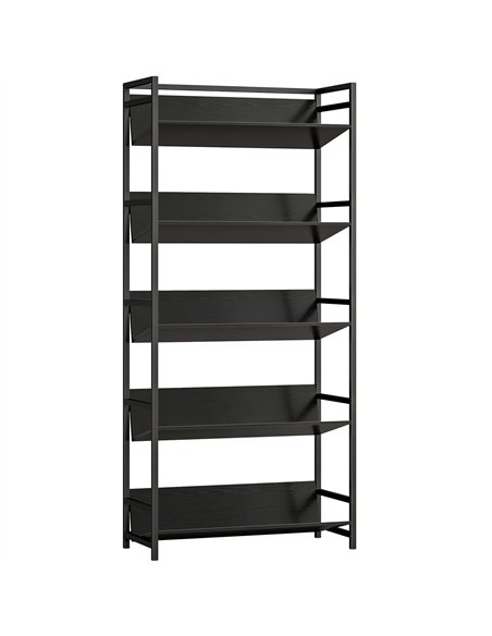 HOMCOM Bookshelf 5-Tier Metal Frame Bookcase Storage Shelves for Living Room Black - pic 184694 | FastDaddyshop