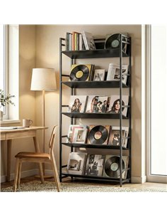 HOMCOM Bookshelf 5-Tier Metal Frame Bookcase Storage Shelves for Living Room Black 2