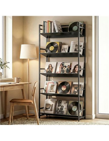 HOMCOM Bookshelf 5-Tier Metal Frame Bookcase Storage Shelves for Living Room Black