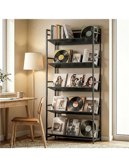 HOMCOM Bookshelf 5-Tier Metal Frame Bookcase Storage Shelves for Living Room Black - pic 184695 | FastDaddyshop
