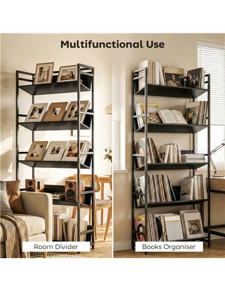 HOMCOM Bookshelf 5-Tier Metal Frame Bookcase Storage Shelves for Living Room Black - pic 184697 | FastDaddyshop