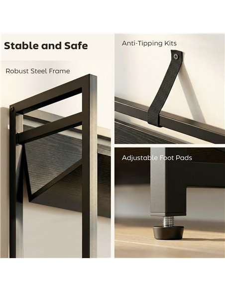 HOMCOM Bookshelf 5-Tier Metal Frame Bookcase Storage Shelves for Living Room Black - pic 184700 | FastDaddyshop