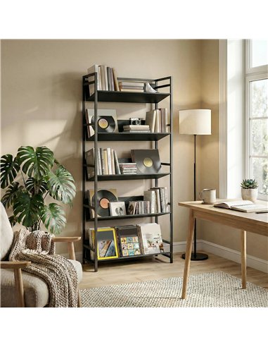 HOMCOM Bookshelf 5-Tier Metal Frame Bookcase Storage Shelves for Living Room Black