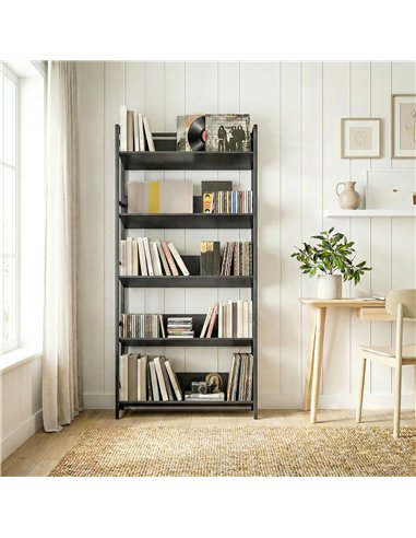 HOMCOM Bookshelf 5-Tier Metal Frame Bookcase Storage Shelves for Living Room Black