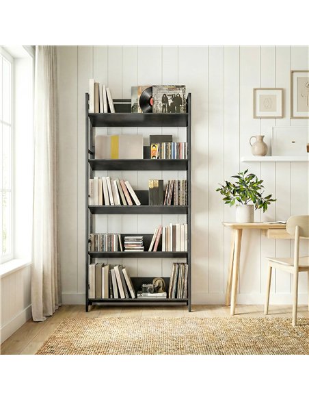 HOMCOM Bookshelf 5-Tier Metal Frame Bookcase Storage Shelves for Living Room Black - pic 184702 | FastDaddyshop