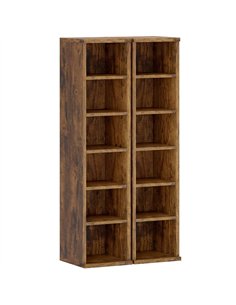 HOMCOM Set of 2 CD Media Display Shelf Unit Tower Rack with Adjustable Shelves, Rustic Brown