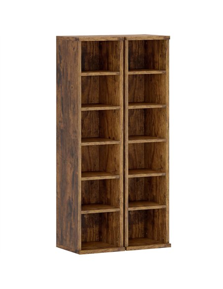HOMCOM Set of 2 CD Media Display Shelf Unit Tower Rack with Adjustable Shelves, Rustic Brown - pic 184703 | FastDaddyshop