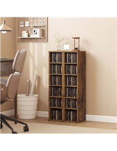 HOMCOM Set of 2 CD Media Display Shelf Unit Tower Rack with Adjustable Shelves, Rustic Brown 2