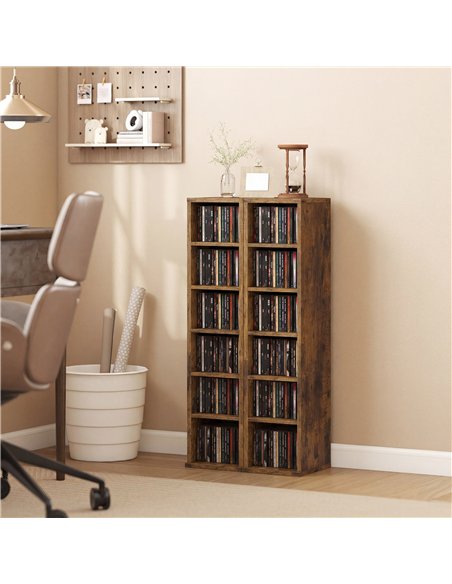 HOMCOM Set of 2 CD Media Display Shelf Unit Tower Rack with Adjustable Shelves, Rustic Brown - pic 184704 | FastDaddyshop