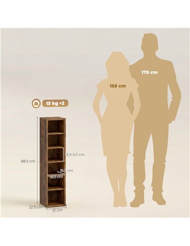 HOMCOM Set of 2 CD Media Display Shelf Unit Tower Rack with Adjustable Shelves, Rustic Brown