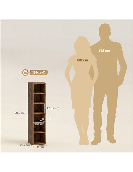 HOMCOM Set of 2 CD Media Display Shelf Unit Tower Rack with Adjustable Shelves, Rustic Brown - pic 184705 | FastDaddyshop