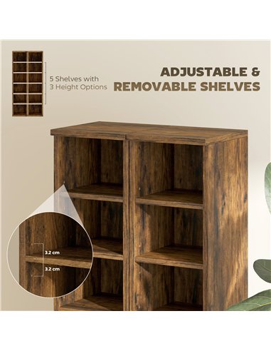 HOMCOM Set of 2 CD Media Display Shelf Unit Tower Rack with Adjustable Shelves, Rustic Brown