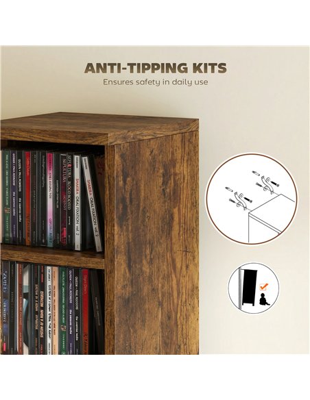 HOMCOM Set of 2 CD Media Display Shelf Unit Tower Rack with Adjustable Shelves, Rustic Brown - pic 184709 | FastDaddyshop