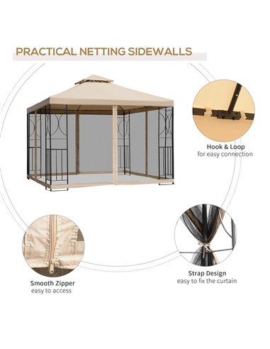 Outsunny 3x3m Garden Gazebo Tent W/Netting, 2-tier Roof