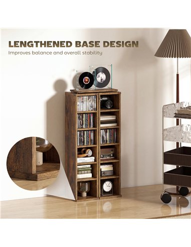 HOMCOM Set of 2 CD Media Display Shelf Unit Tower Rack with Adjustable Shelves, Rustic Brown